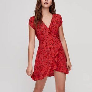 Aritzia Sunday Best Savoy Ruffle Mini Wrap Dress in Deep Pink